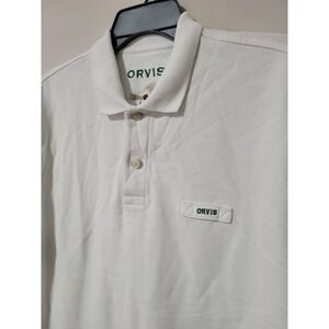 Orvis Polo Shirt Mens Large White Heavyweight Cotton Pique Fly Fishing Logo
